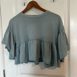 Urban Outfitters Light Blue Mint Ruffle Cropped Blouse